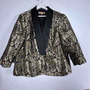 Nipon Boutique Womens Blazer Black Gold Floral Brocade Shawl Collar Size 20W